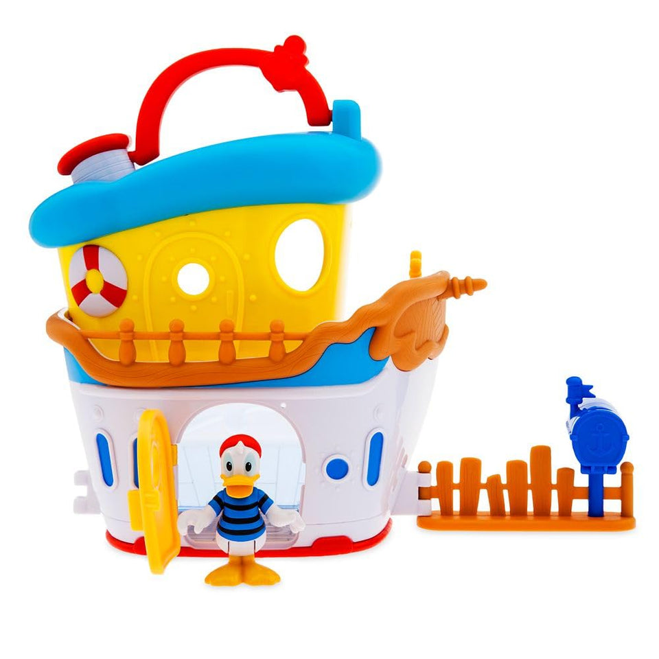 Disney Store Donald Duck House Boat Playset with two-story design and poseable figure for imaginative play