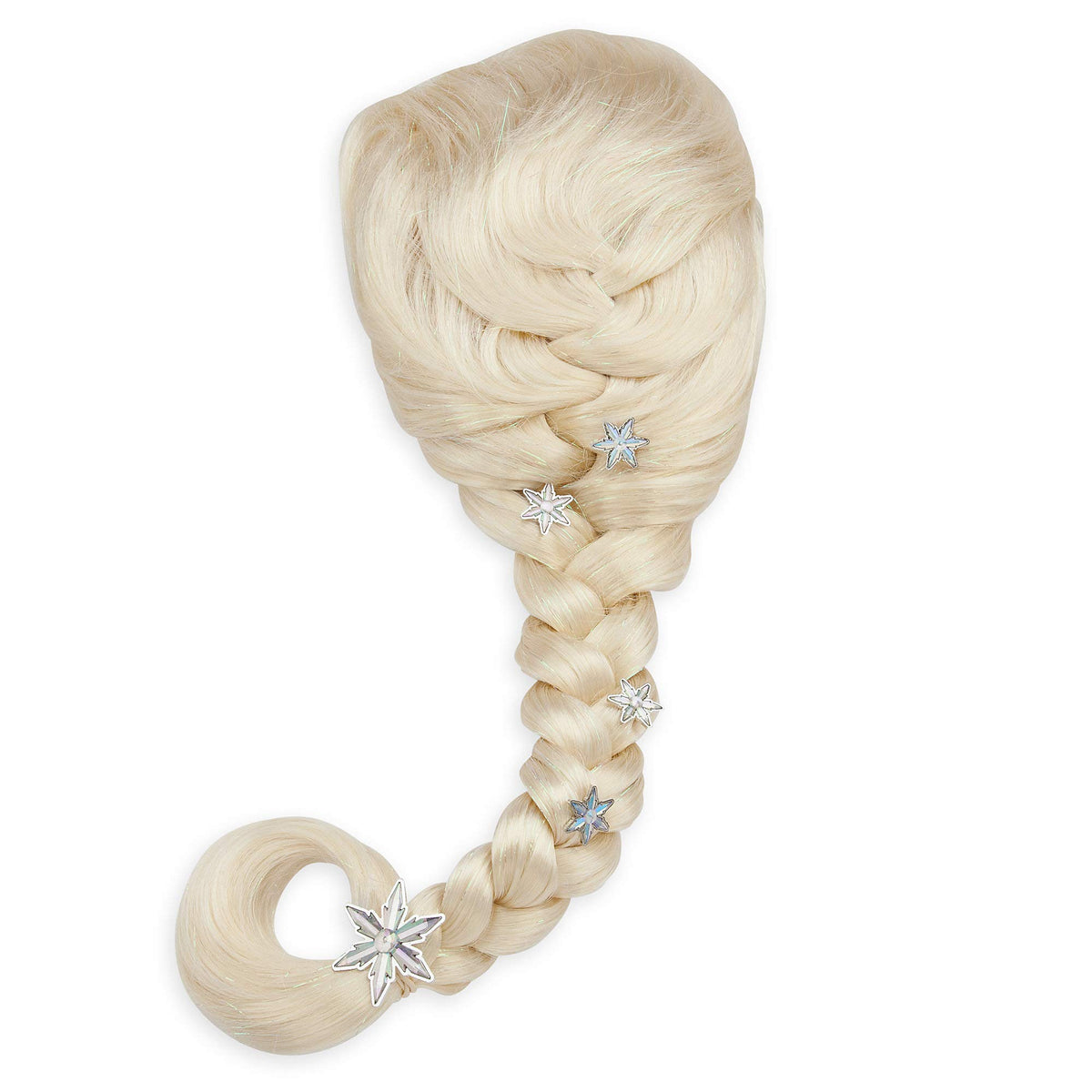 Disney Store Elsa wig with braided locks and snowflakes for Frozen cosplay at parties.