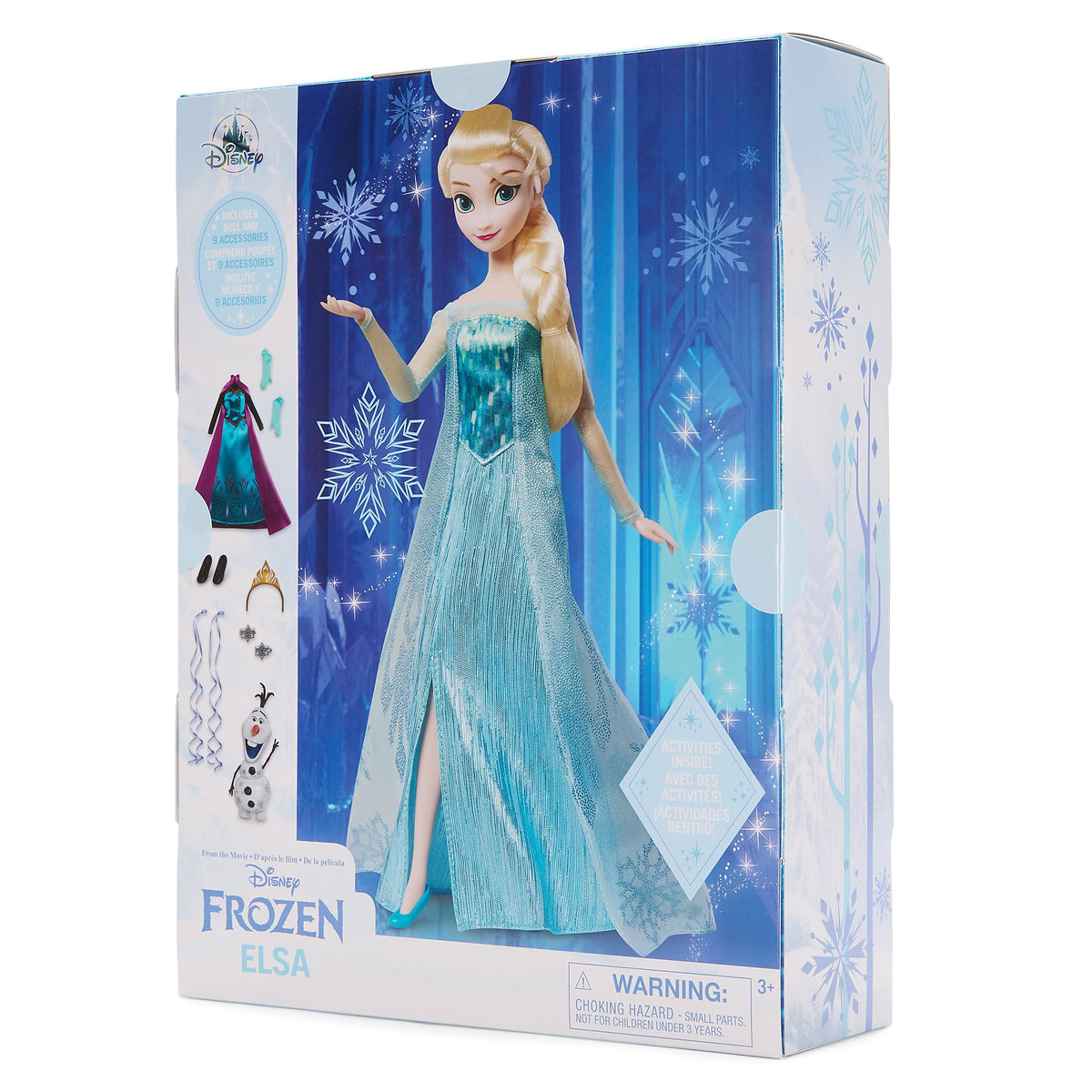 Disney Store Elsa Story Doll with Olaf figurine encourages storytelling and friendship themes.