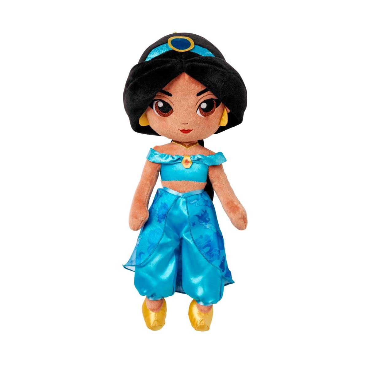 Disney Store Jasmine plush front view showcasing iconic outfit for imaginative play and cuddling