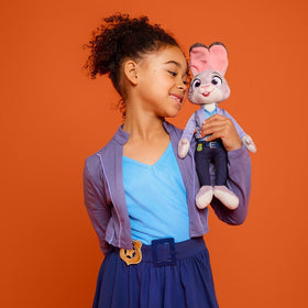 Disney Store Judy Hopps plush embroidery details highlight facial features and badge applique