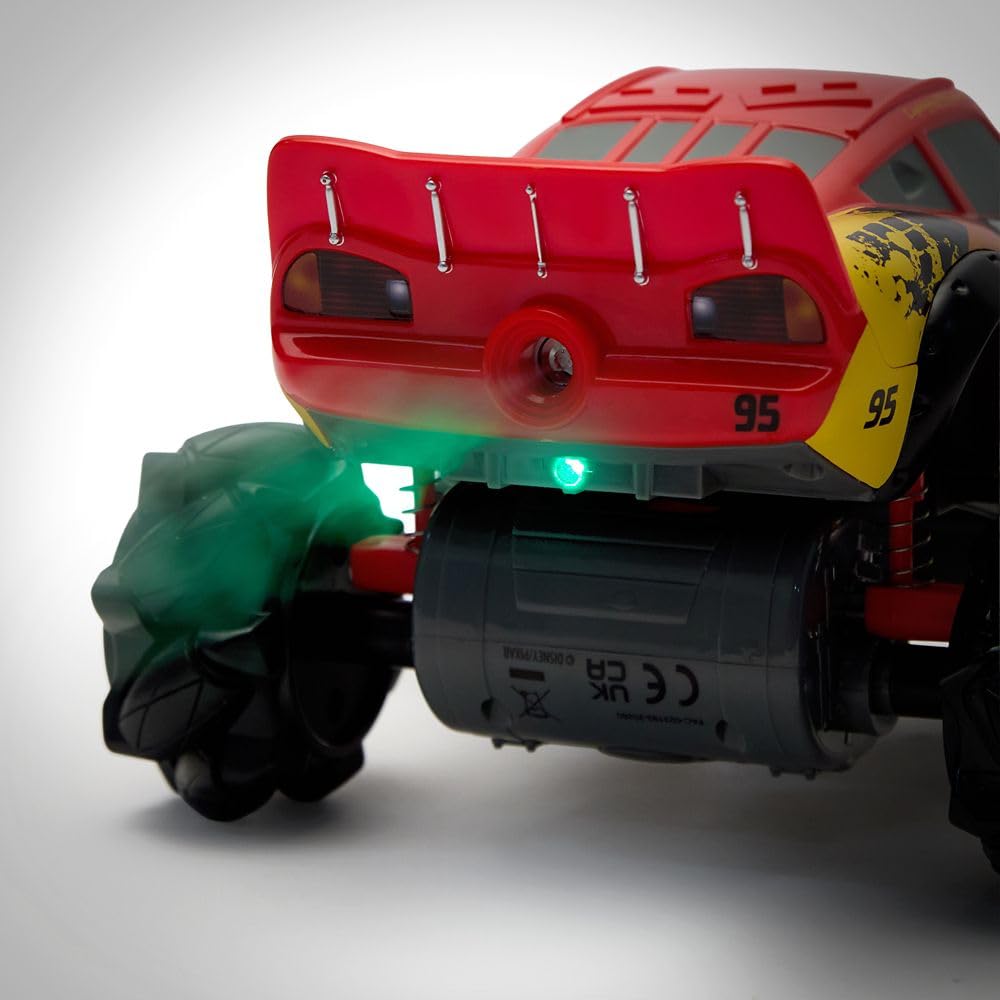 Disney Store Lightning McQueen RC car controlled by a 2.4GHz remote.