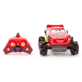 Disney Store Lightning McQueen RC car with monster wheels for off-road racing.