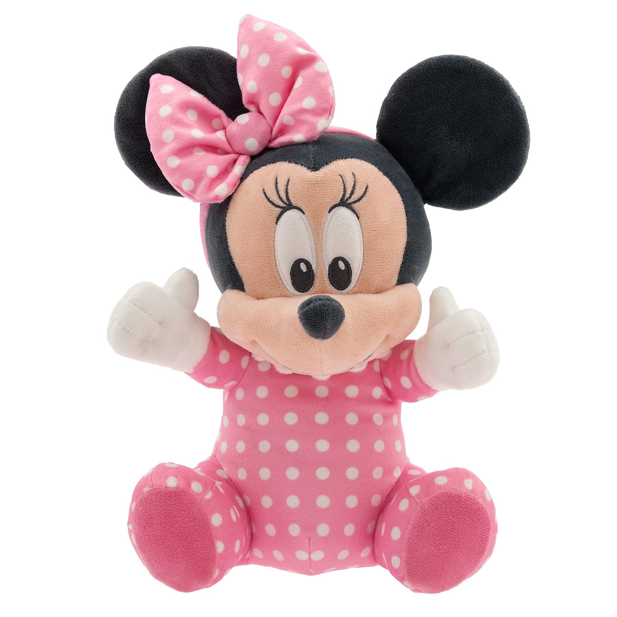 Disney Store Minnie Mouse plush with detailed embroidery for timeless Disney charm.