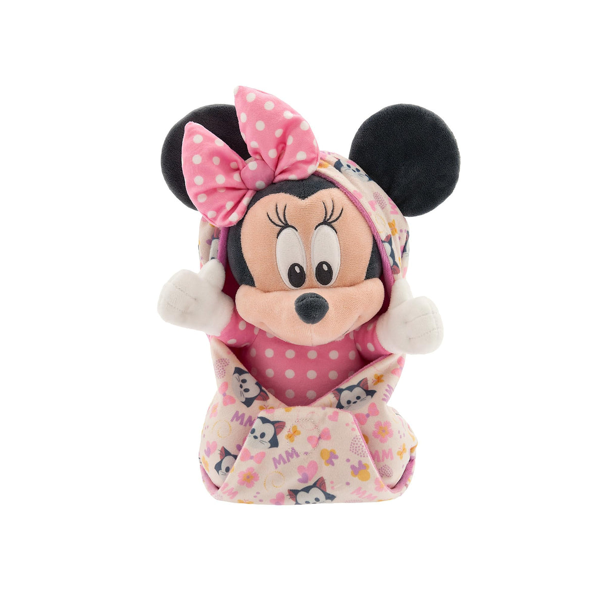 Disney Store Minnie Mouse plush in polka-dot pajamas for cozy bedtime snuggles.
