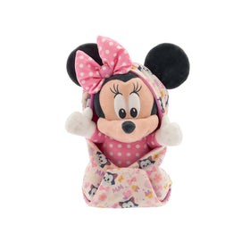 Disney Store Minnie Mouse plush in polka-dot pajamas for cozy bedtime snuggles.