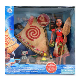 Disney Store Moana canteen, blanket, and basket set for island life.