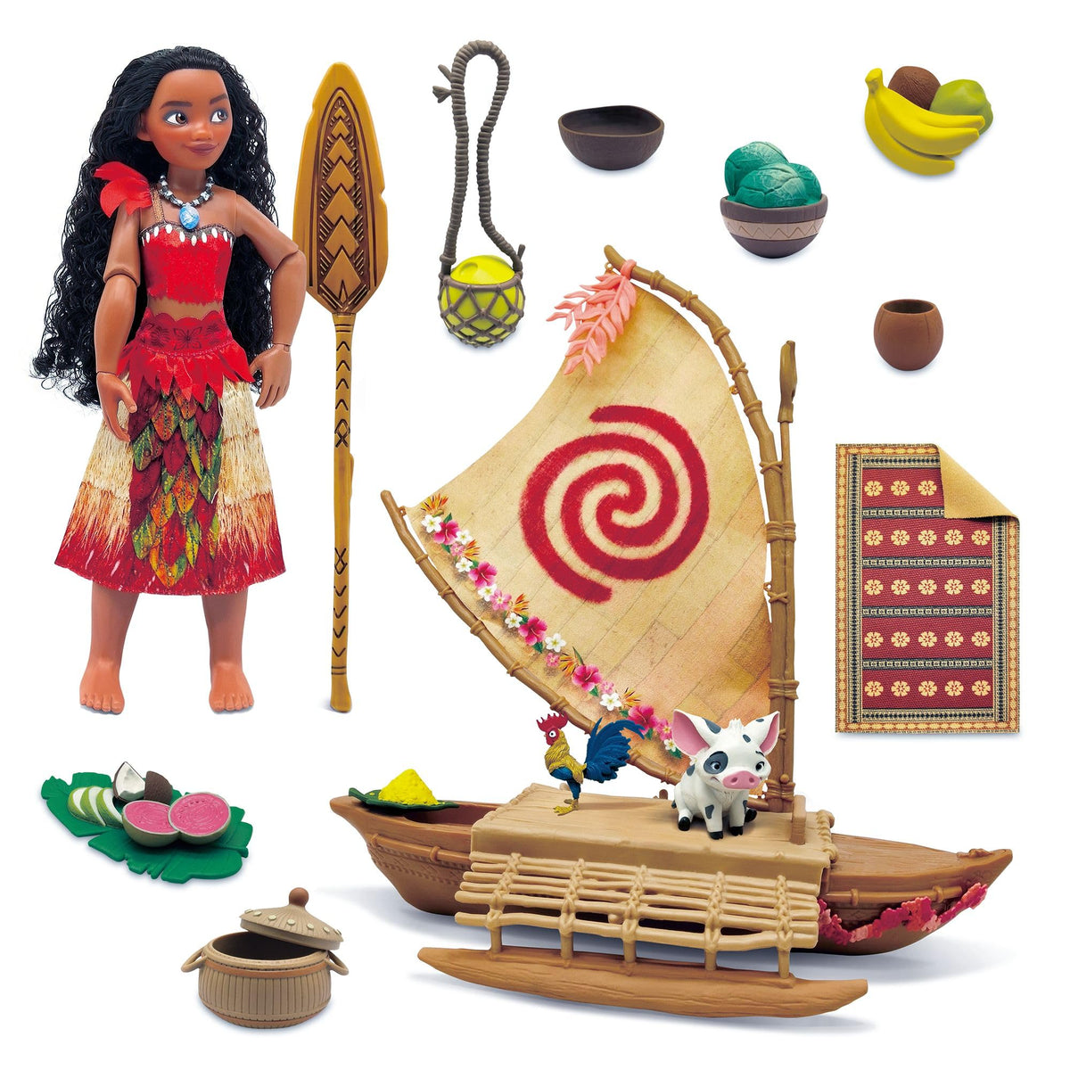 Disney Store Moana doll with Pua ready for imaginative adventures.