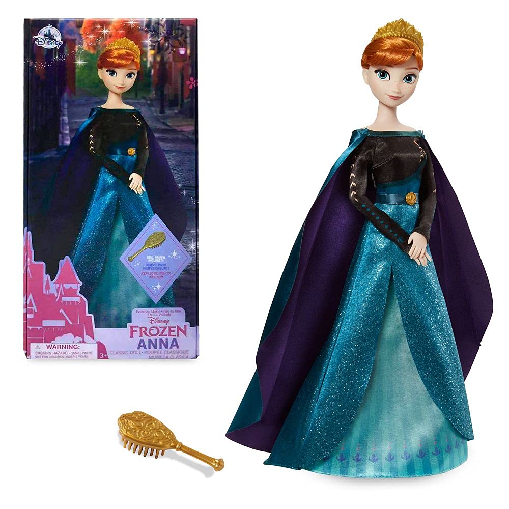 Disney Store Queen Anna 11in doll with deluxe costume for imaginative play.