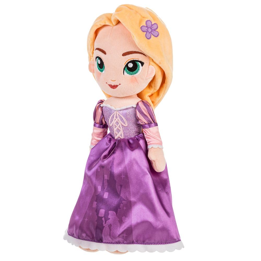 Rapunzel plush doll featuring satin skirt and puff sleeves for playful storytelling