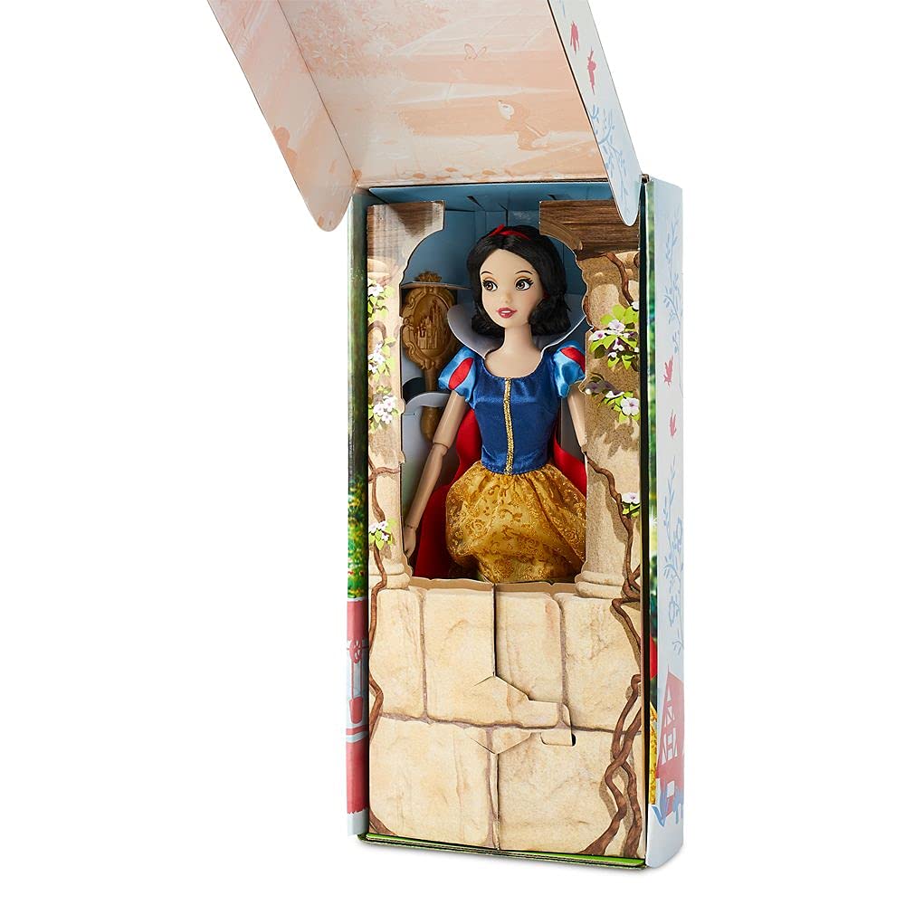 Snow White doll with blue satin bodice for premium play visuals.