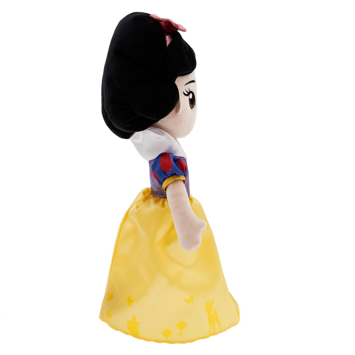 Disney Store Snow White plush dress details highlight shimmering skirt and castle print for magical play