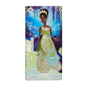 Disney Store Tiana doll with intricate face details for collectible appeal.