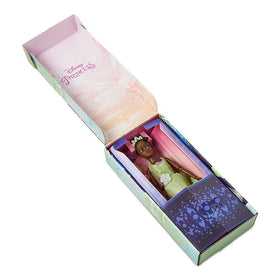 Disney Store Tiana doll features glittering leaf petal details for fairy tale charm.