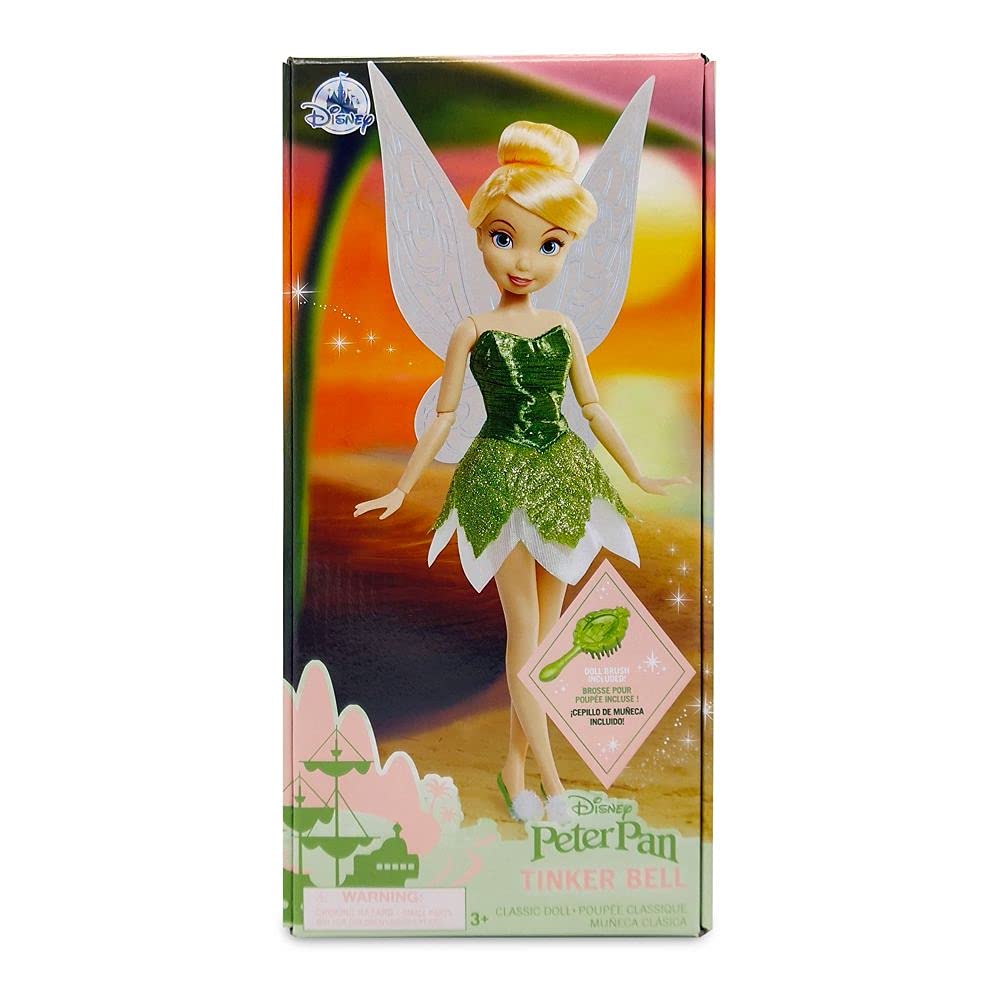 Disney Store Tinker Bell doll showcases detailed craftsmanship and decorative wings.