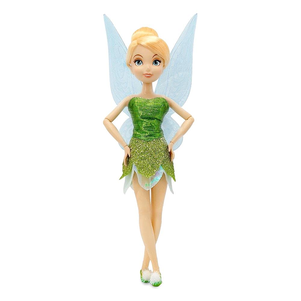 Disney Store Tinker Bell doll features Peter Pan-inspired, classic outfit.