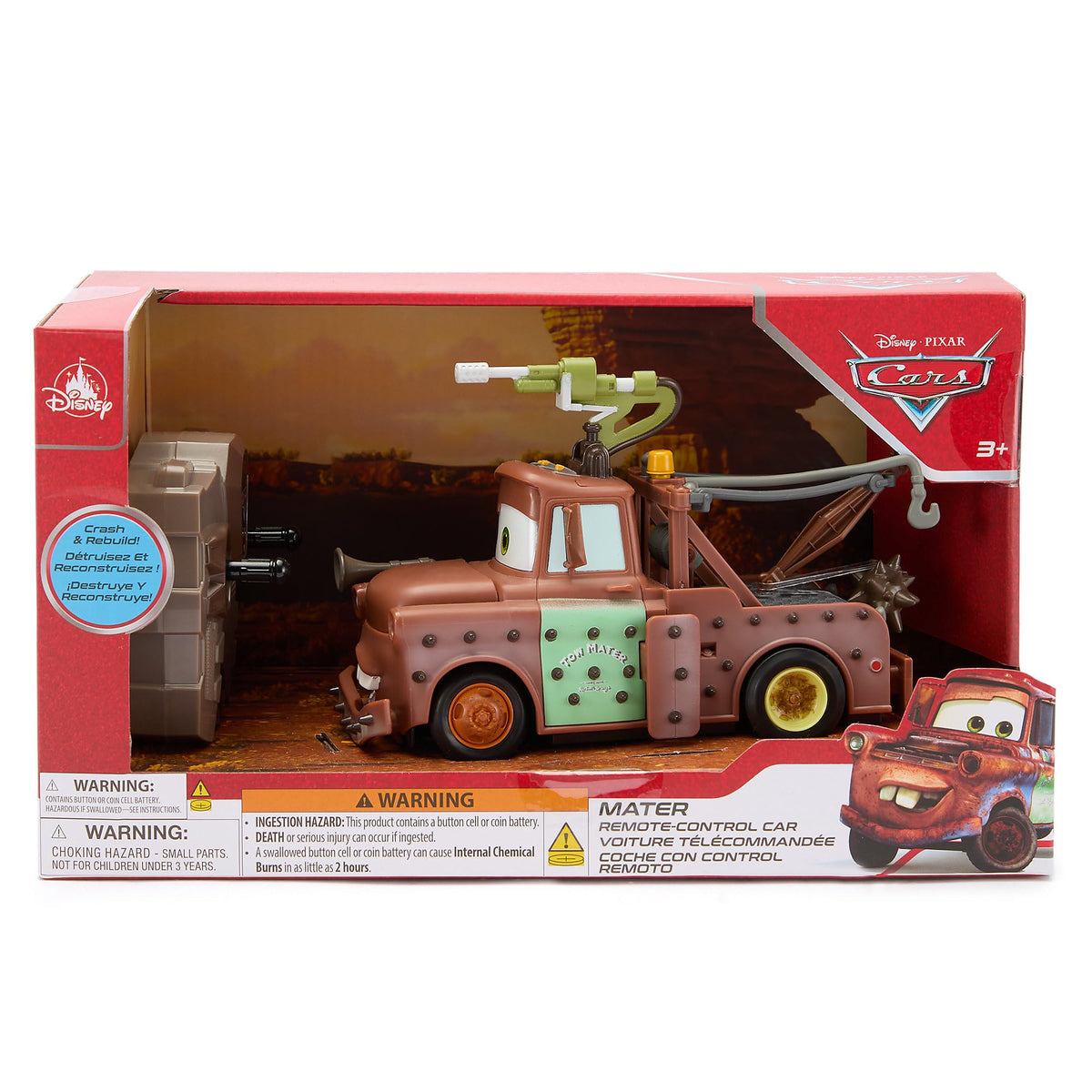 Disney Store Tow Mater RC car action shot promotes family-friendly play time.
