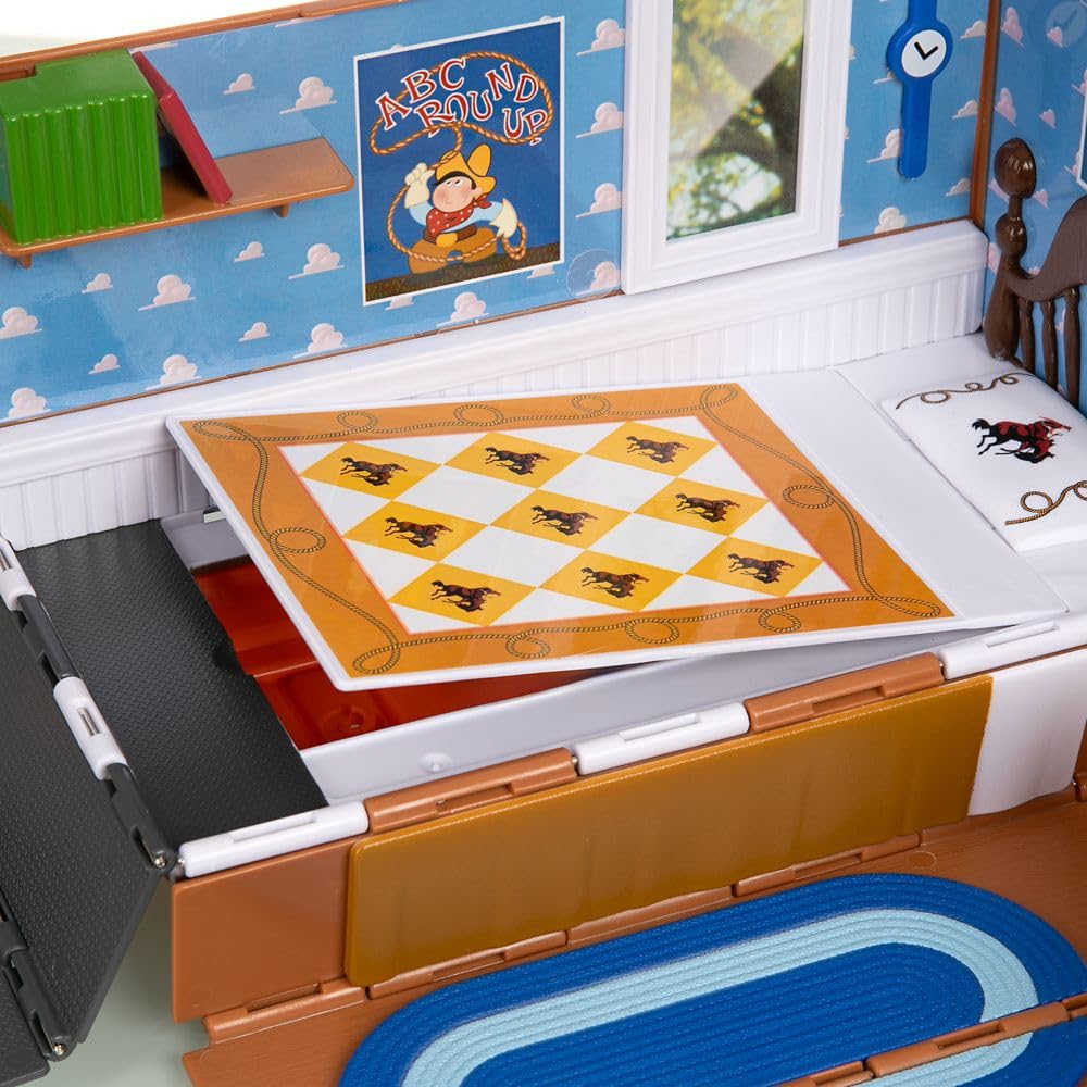 Inside Andy's Room playset featuring bed and desk