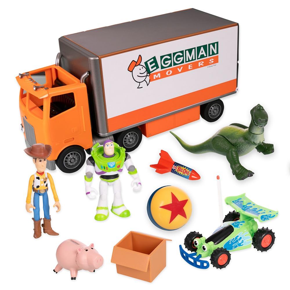 Disney Store Toy Story moving truck with Eggman Movers trailer for imaginative play