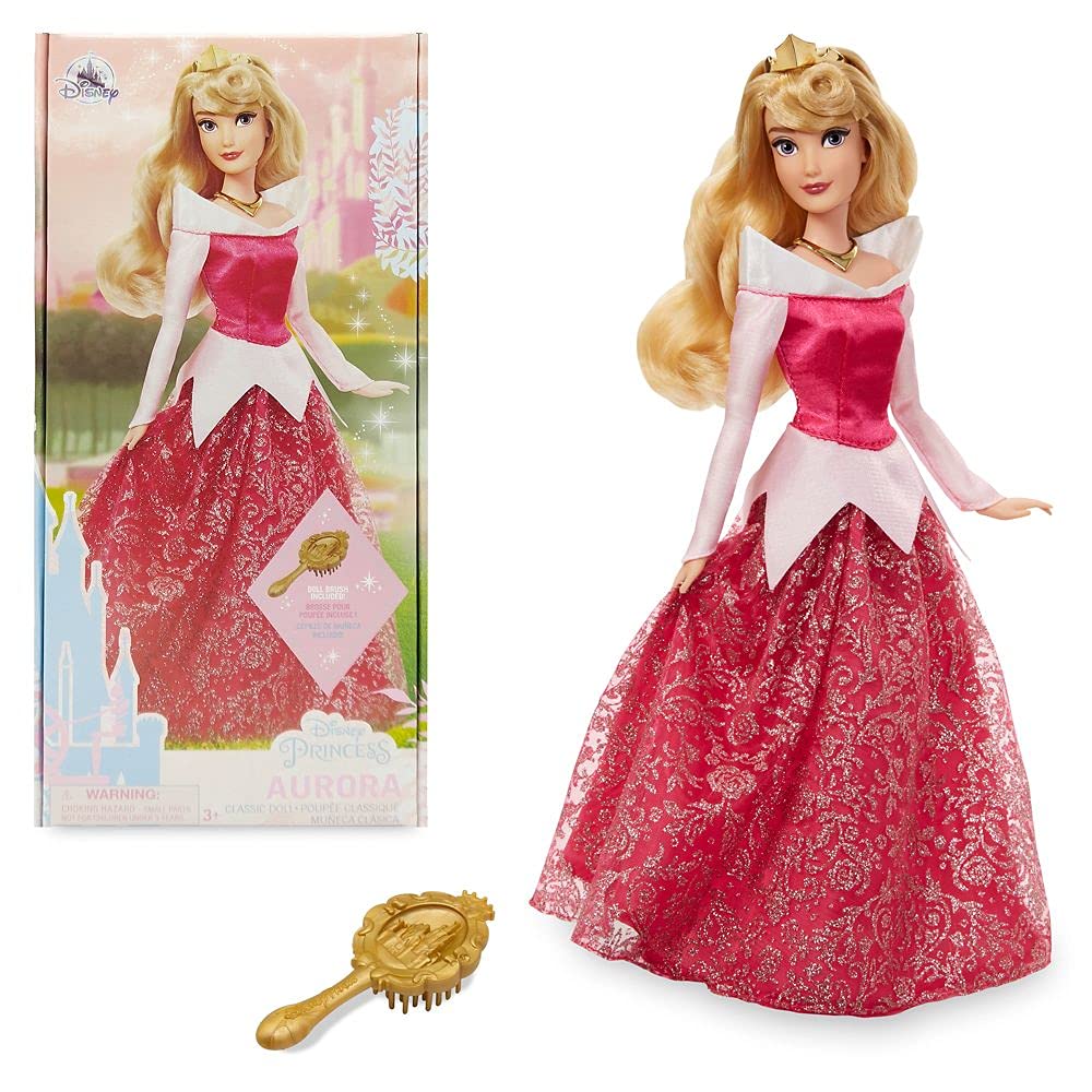 Disney Store Aurora doll in satin gown for elegant display and play.