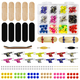 DisplayMore durable zinc alloy trucks provide steady handling during fast fingerboarding.