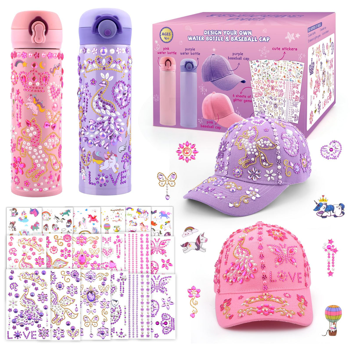 Distasio water bottle and cap set with DIY stickers for personalized school gear.
