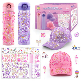 Distasio water bottle and cap set with DIY stickers for personalized school gear.