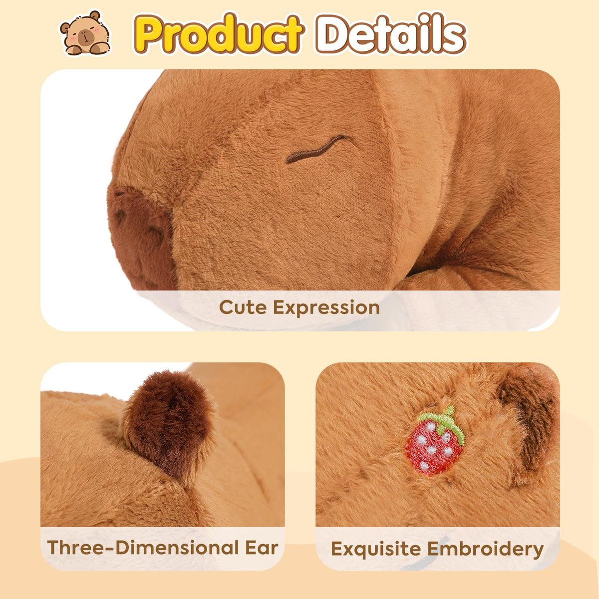 Ditucu capybara baby plush 6.6 inch, first tiny friend for inside mommy