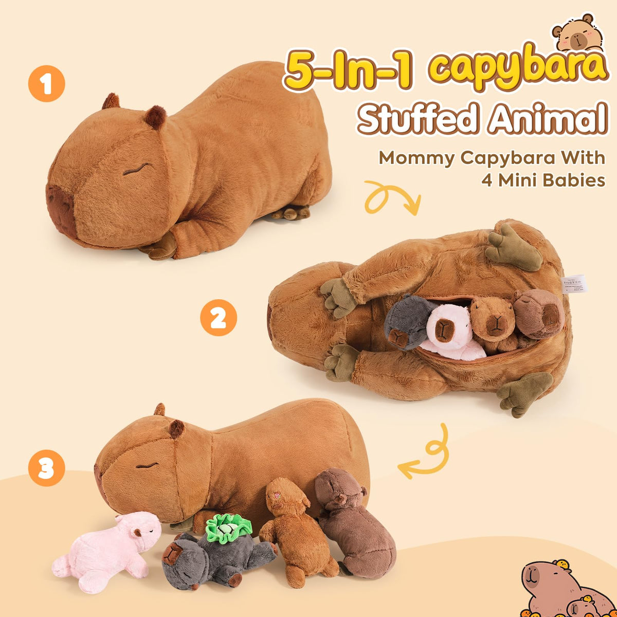 Ditucu capybara baby plush 6.6 inch, fourth tiny friend for pretend adventures