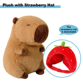 Ditucu capybara plush with detachable strawberry hat for imaginative play.