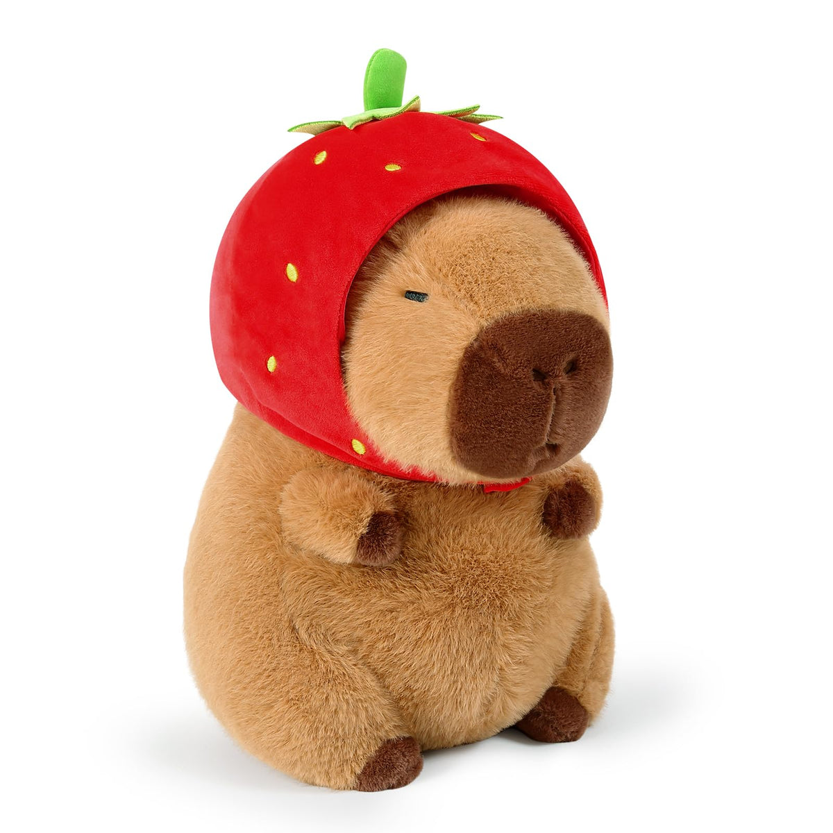 Ditucu capybara plush wearing strawberry hat, cuddly companion for kids.