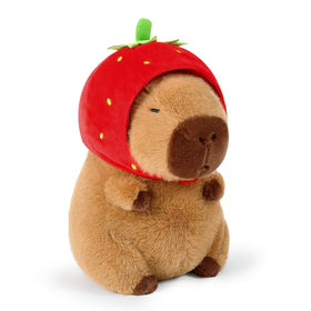 Ditucu capybara plush wearing strawberry hat, cuddly companion for kids.