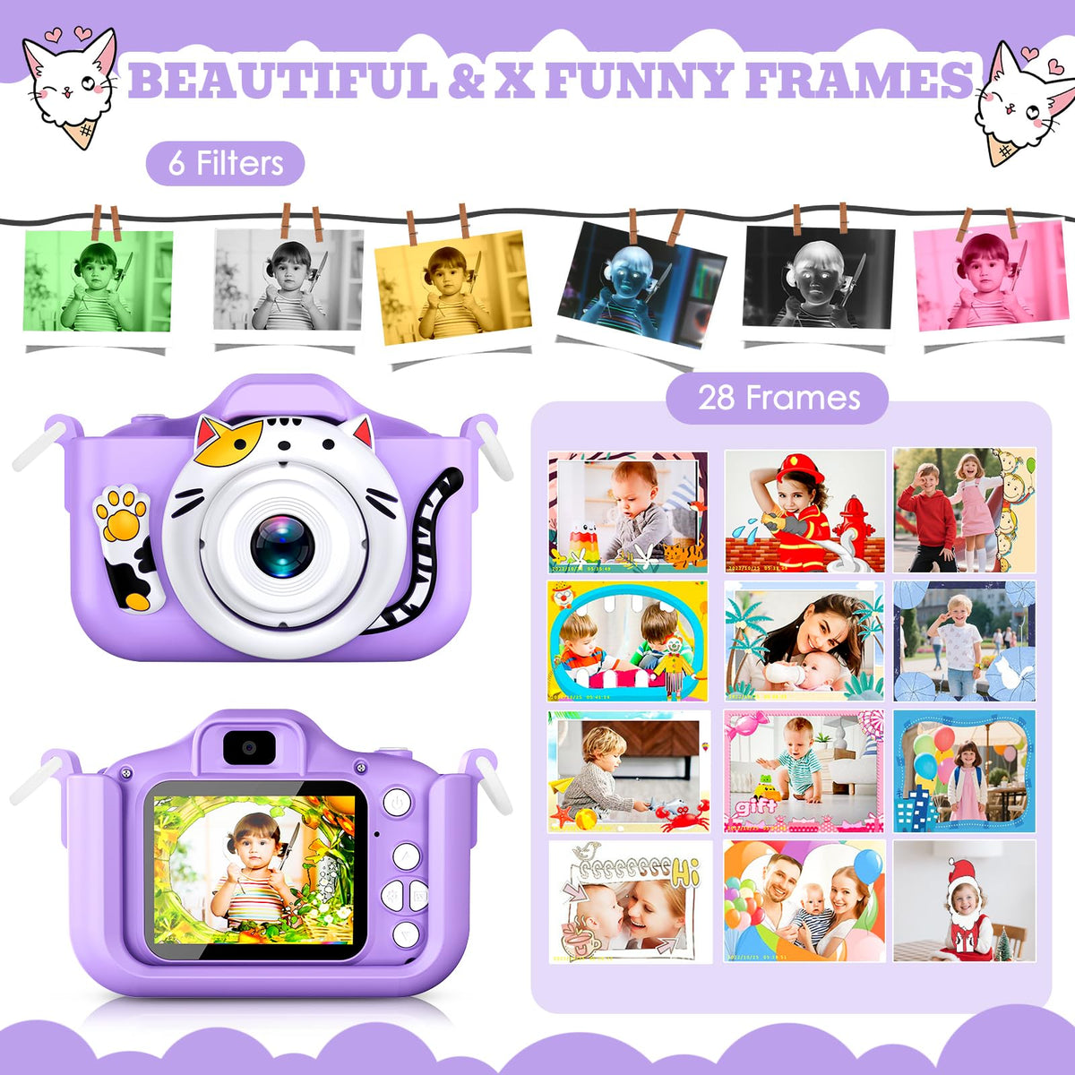 DITUPAN Kids Camera battery and storage for long play sessions