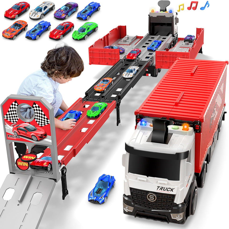 Diuerma carrier truck track foldable 3-layer playset fuels imaginative racing adventures at home.