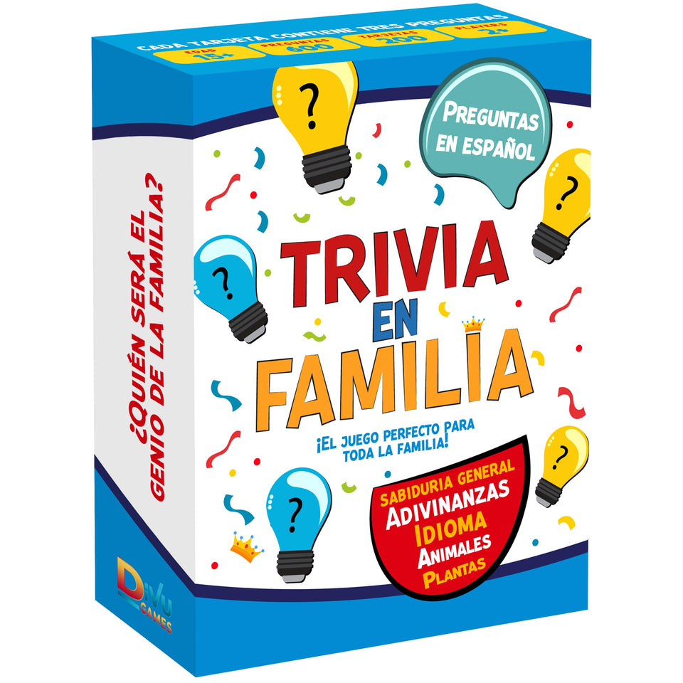 DiVU Games Trivia Family Card Set features 600 Spanish questions for learning and fun.