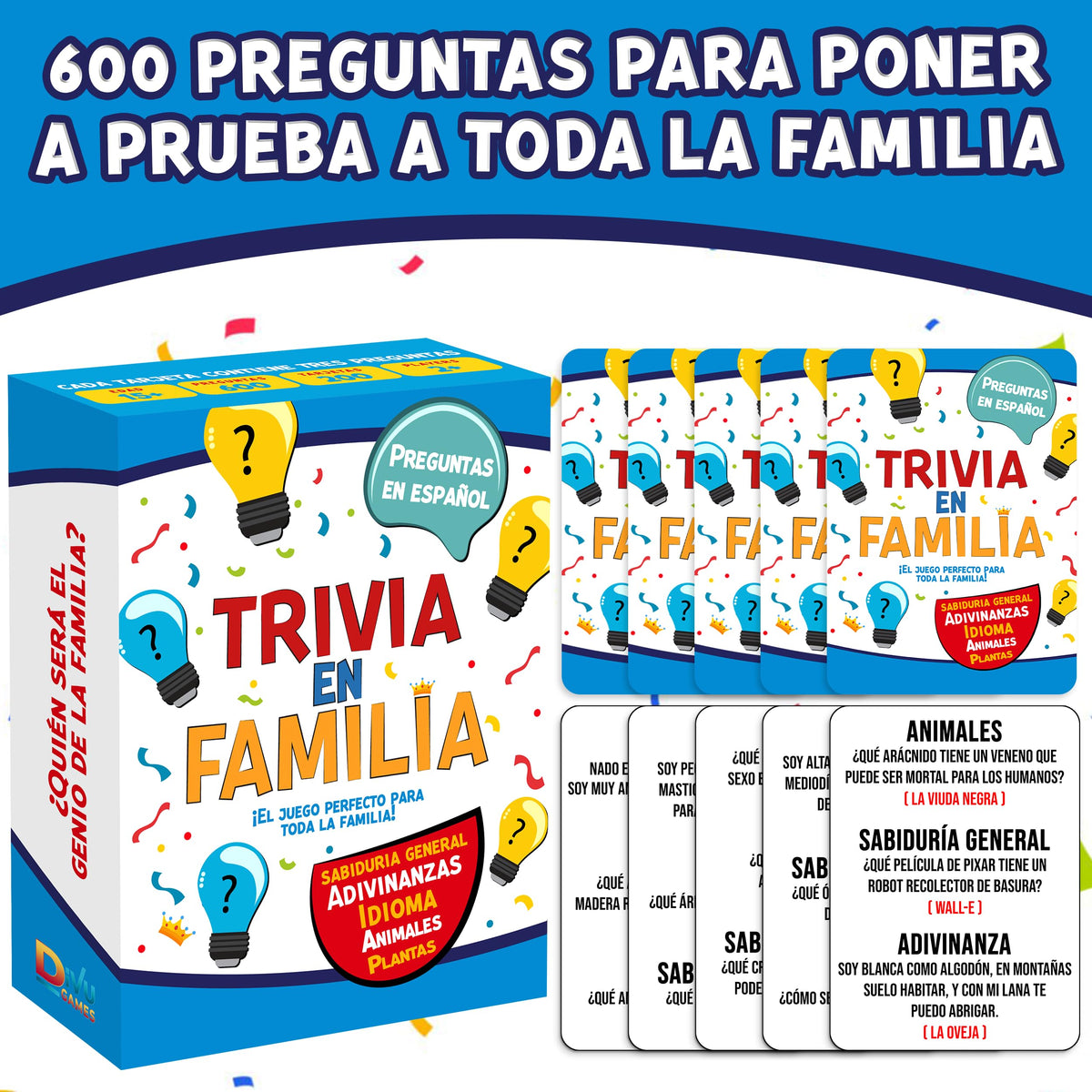 DiVU Games Educational Trivia Cards ideal for home learning and language practice.