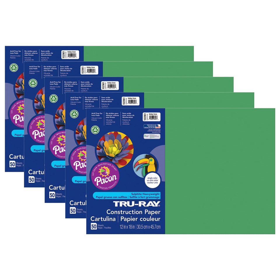 Tru-Ray Holiday Green 12x18 paper, durable and vibrant for crafts.