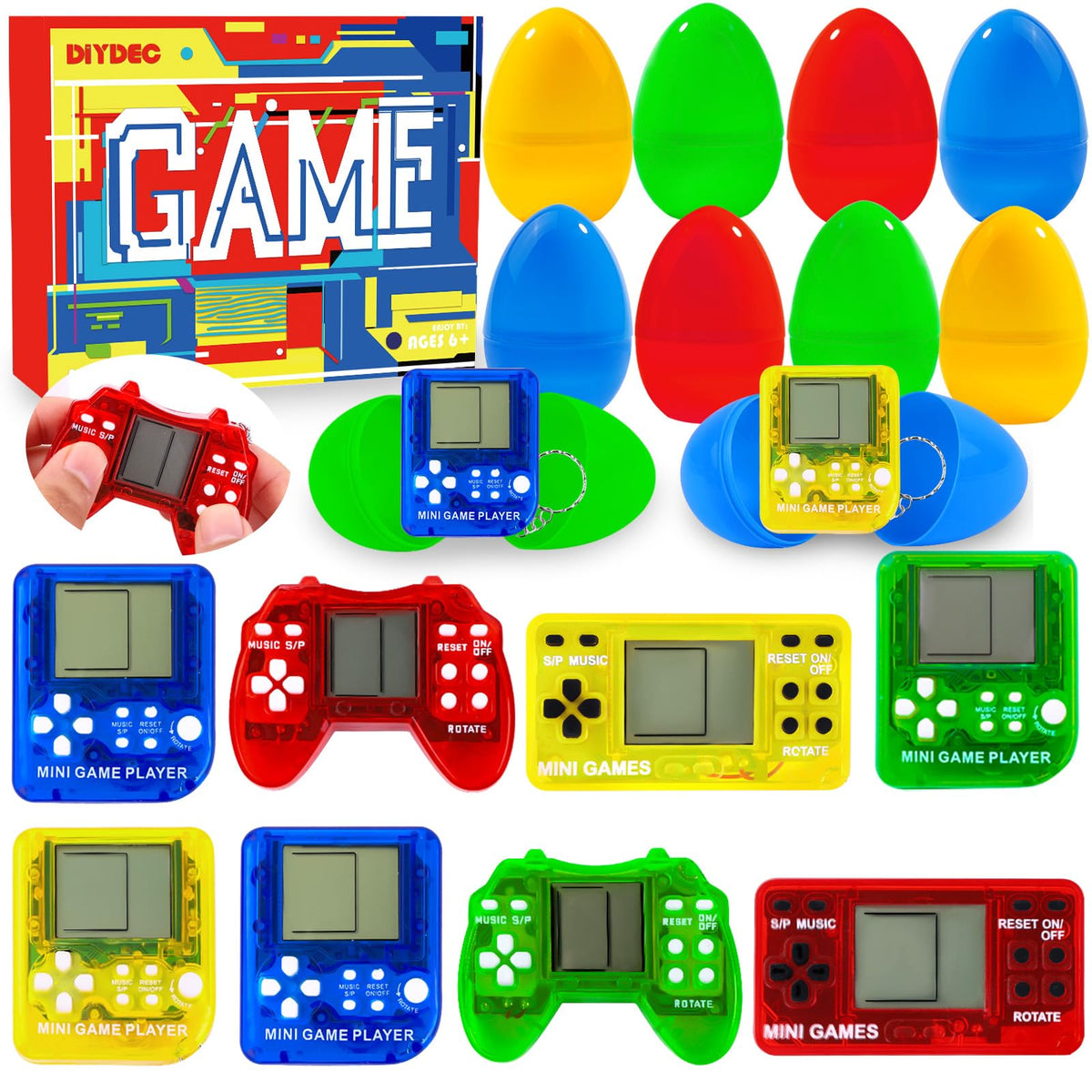 DIYDEC 8pcs Easter video game eggs set, bright and kid-friendly for Easter baskets