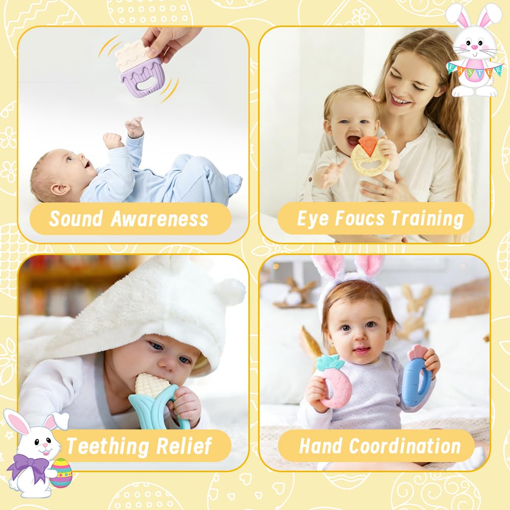 DIYDEC wrist rattles attached to Easter eggs for hands-free sensory play.