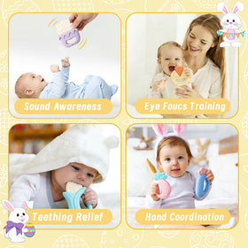 DIYDEC wrist rattles attached to Easter eggs for hands-free sensory play.