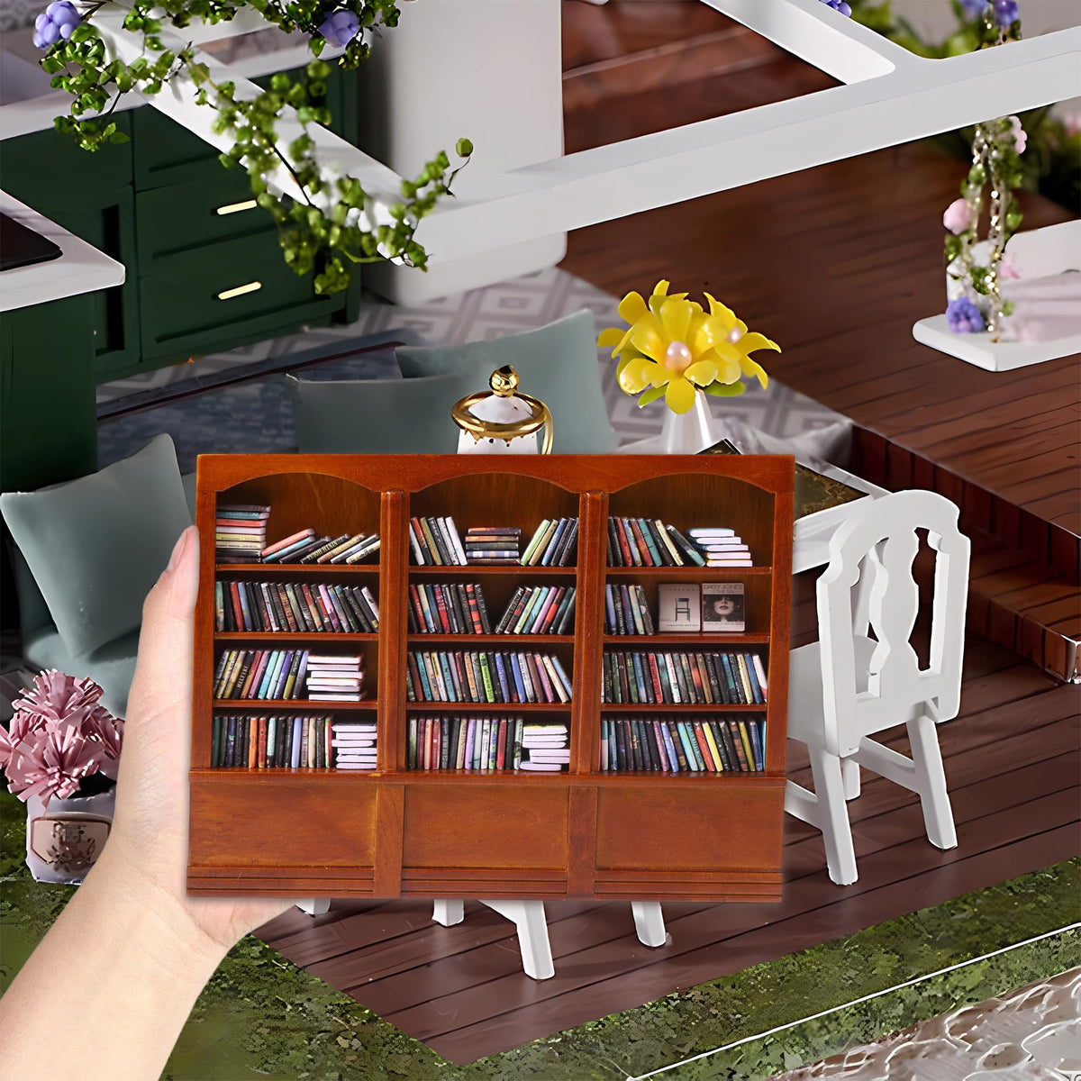 DIYDEC Mini Bookshelf mini potted plant brings greenery.