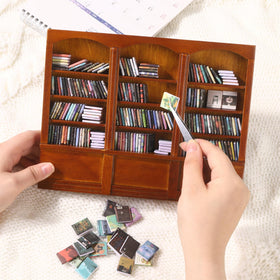 DIYDEC Mini Bookshelf mini white sofa adds cozy dollhouse charm.
