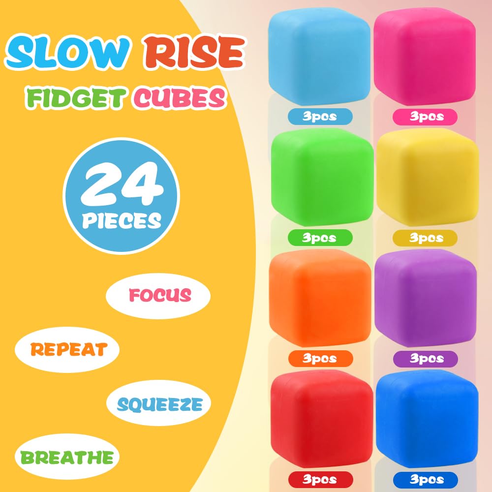 DIYDEC eight-color stress cube set shown as classroom prizes and party favors.