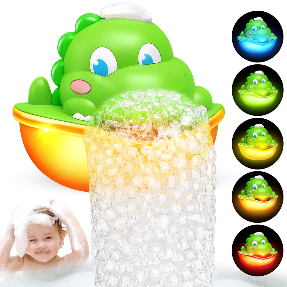 Diyfrety bath bubble machine dinosaur with vibrant lights for playful bath time.