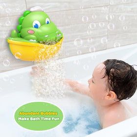 Diyfrety body wash mix creates rich bubbles under the dinosaur.