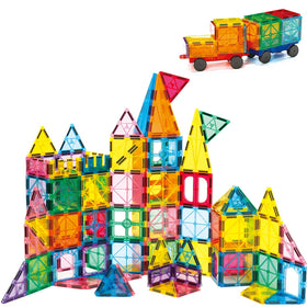 Diytoy Magnetic Tiles colorful close-up for creative STEM play and color recognition.