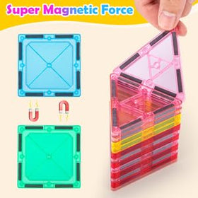 Diytoy Magnetic Tiles STEM play session encourages problem solving and spatial reasoning.