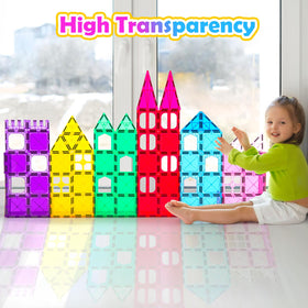 Diytoy Magnetic Tiles show strong magnet action enabling taller, more stable builds.