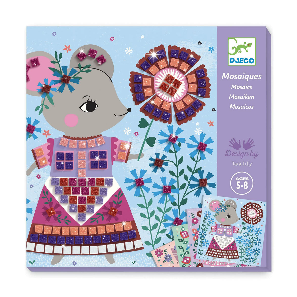 DJECO Lovely Pets art board ready for sparkling sticker mosaic creativity.