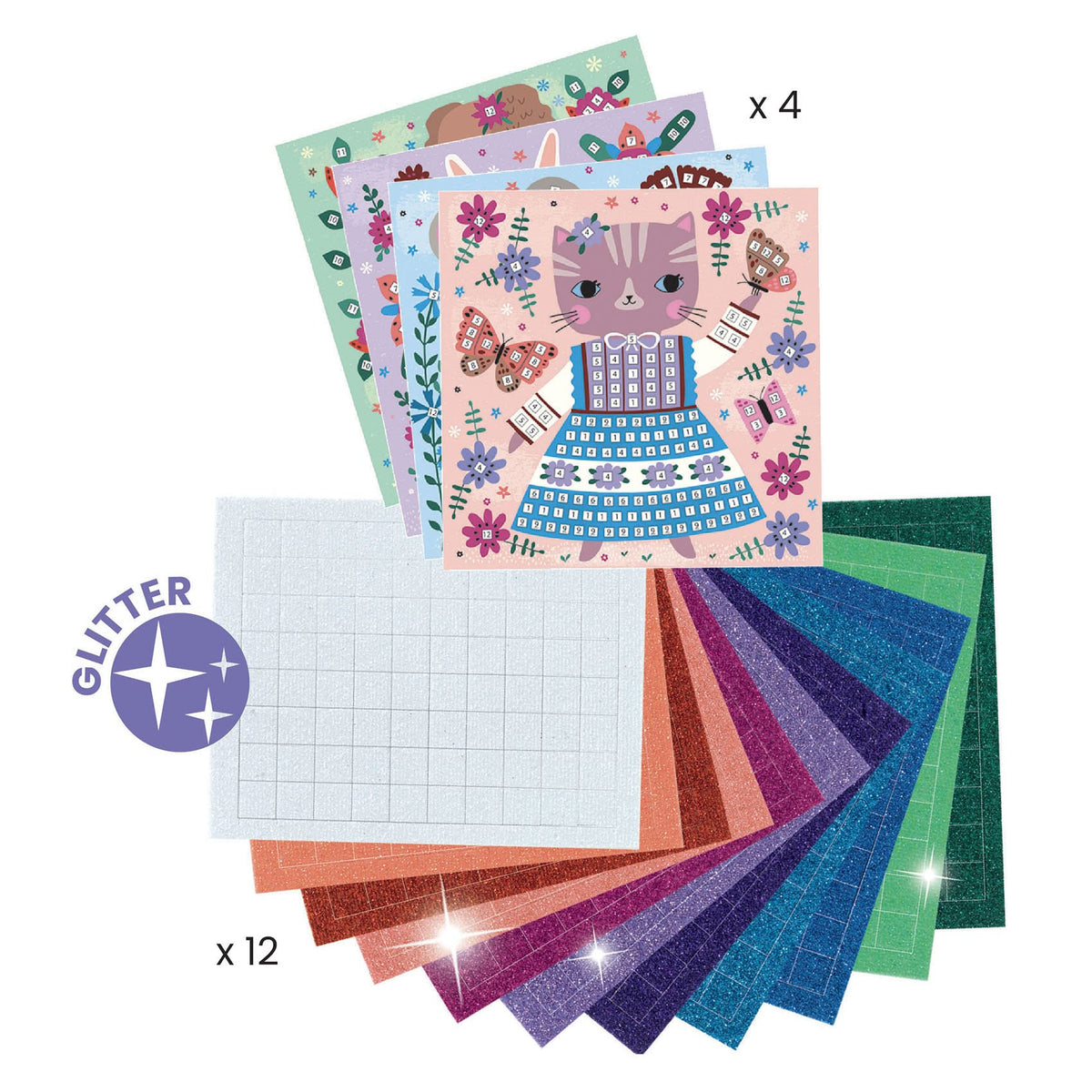 DJECO Lovely Pets glitter foam sheets provide shimmering accents.